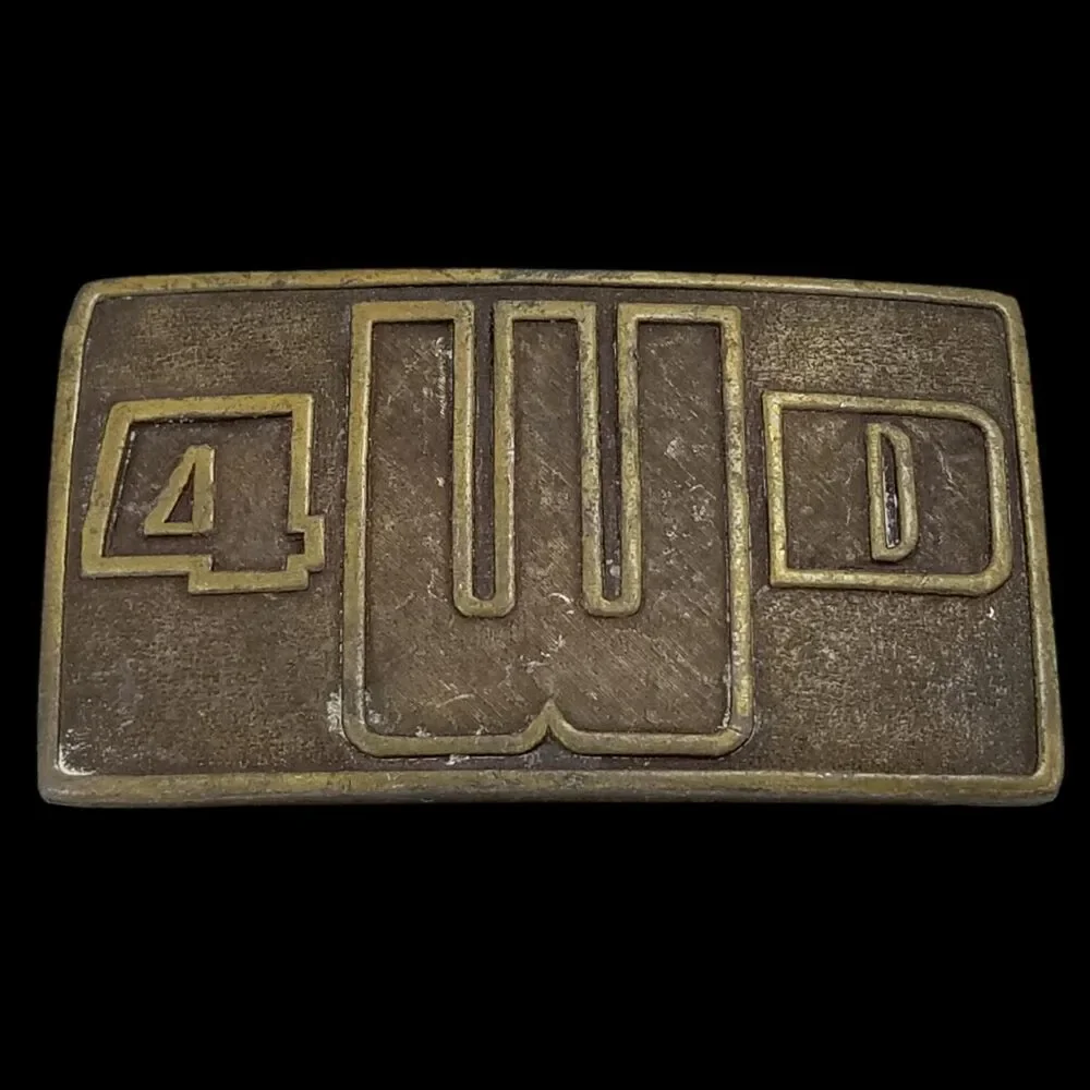 Vintage‎ 4WD Belt Buckle Solid Brass Four Wheel Drive Gold Tone USA Made